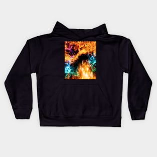 Fire Flames, Rainbow Smoke On Black Kids Hoodie